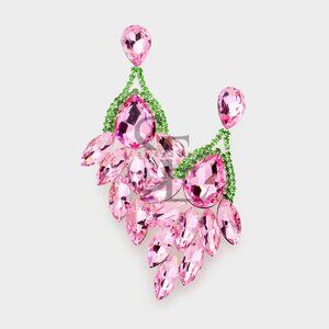 Pink Green Rhinestone Chandelier AKA Earrings 💚💕